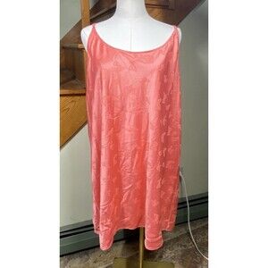 Joyspun Women's Plus Sz 3X Coral Satin Chemise Butterfly Print Adjustable Straps
